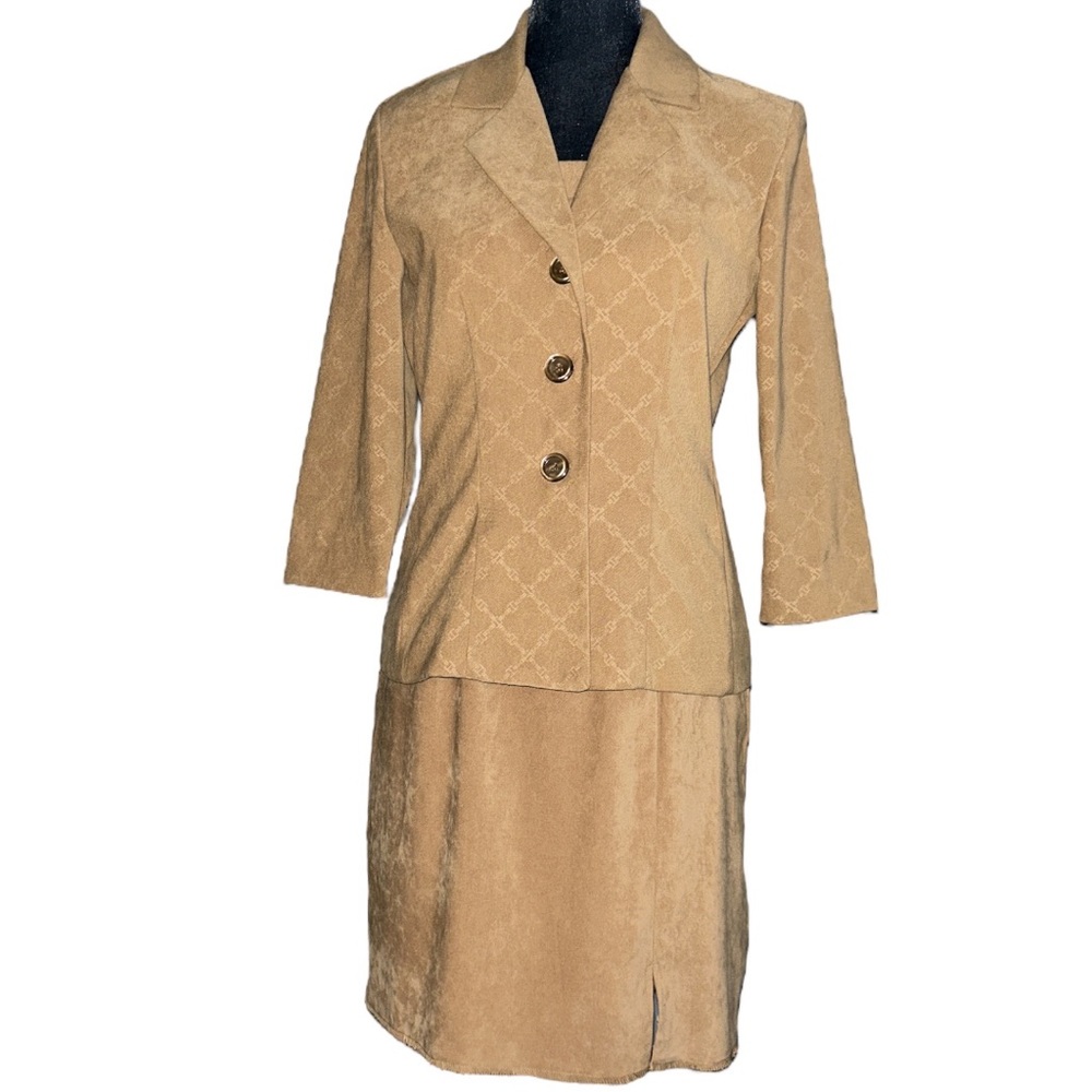 Vintage DBY faux suede three piece skirt set blazer jacket top and skirt